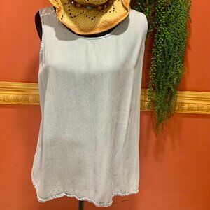 Chico's lt blue cotton tank top with rounded front and v back collar, Size 1